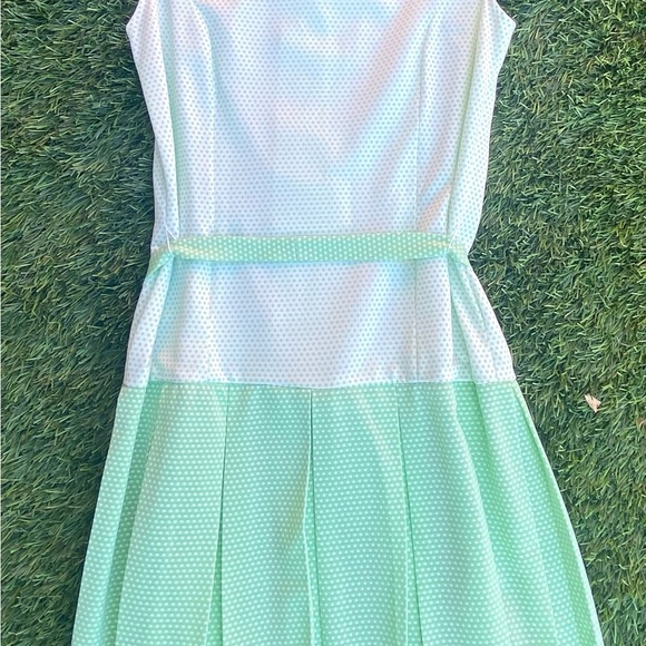 Vintage green & white polka dot drop waist dress-homemade so no tag-approx Sz-L - Picture 6 of 7